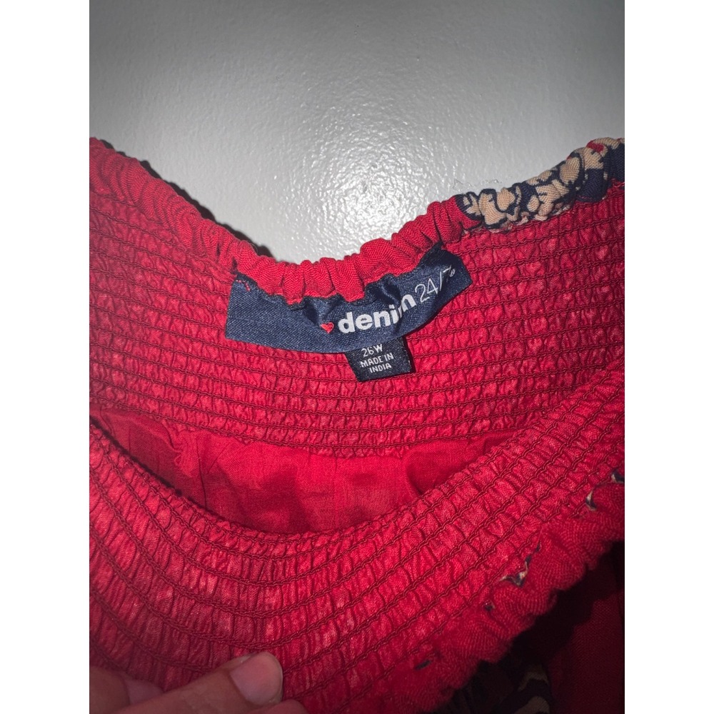Denim 24/7 Red Floral Handkerchief Hem Smocked Waist Midi Skirt Plus Size 3x - Picture 6 of 9